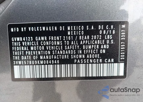 2019 Volkswagen Jetta 1.4T Sel из США, поврежденный, VIN 3VWE57BU9KM084946